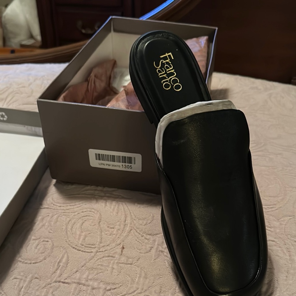 Franco Sarto Black Leather Loafers Slip-On
